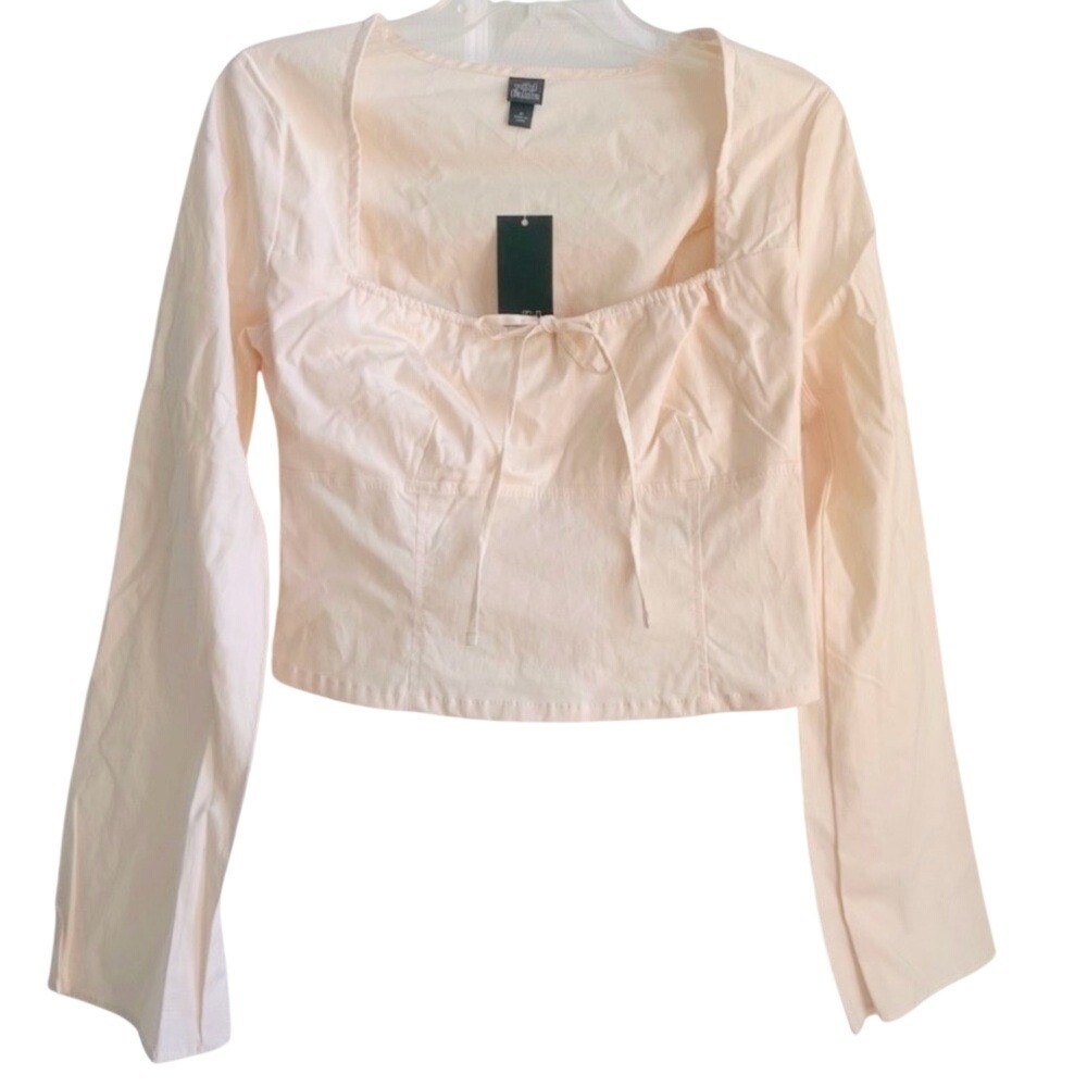 Wild Fable Sweetheart Neck Long Bell Sleeve Blouse Womens Medium Light Pink New